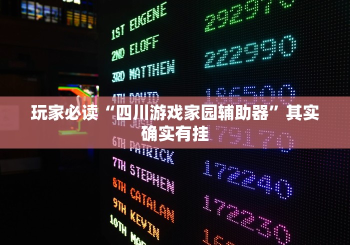 玩家必读“四川游戏家园辅助器”其实确实有挂